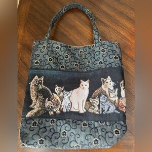 Cat Victorian Kitten Kitty Needle Point‎ Tote Handbag Carry All